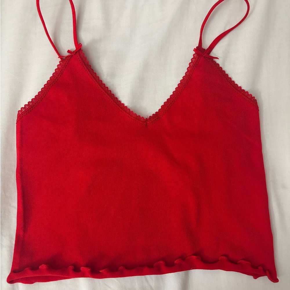 Red Feminine Trim Cami Top